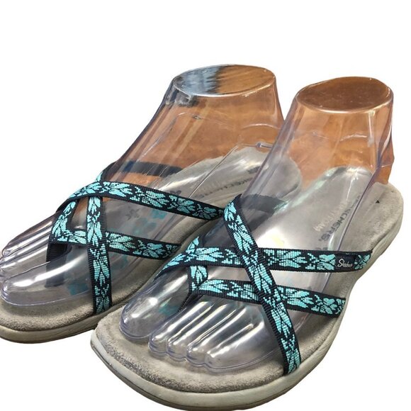 Skechers Memory Foam Thong Slip On Sandals Size 6 Aqua Blue Straps - Picture 1 of 6